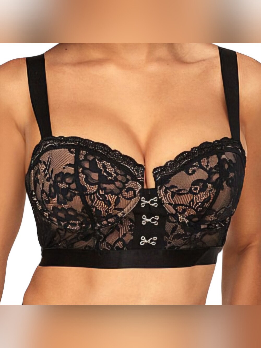 NWOT Adore Me Black Lace Longline Bralette with Front Hook Detail